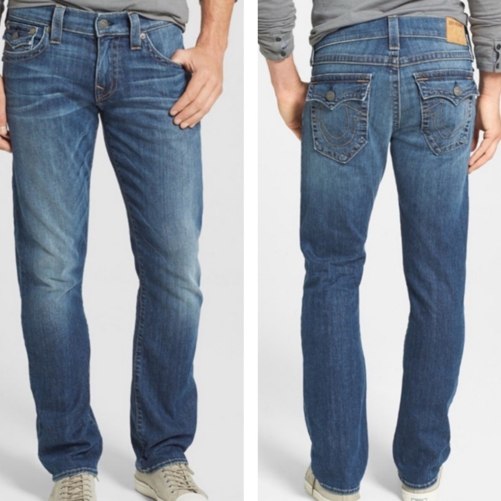 True Religion Ricky Relaxed Straight Leg Jeans Cotton Size 33 in Dust Cloud Mens